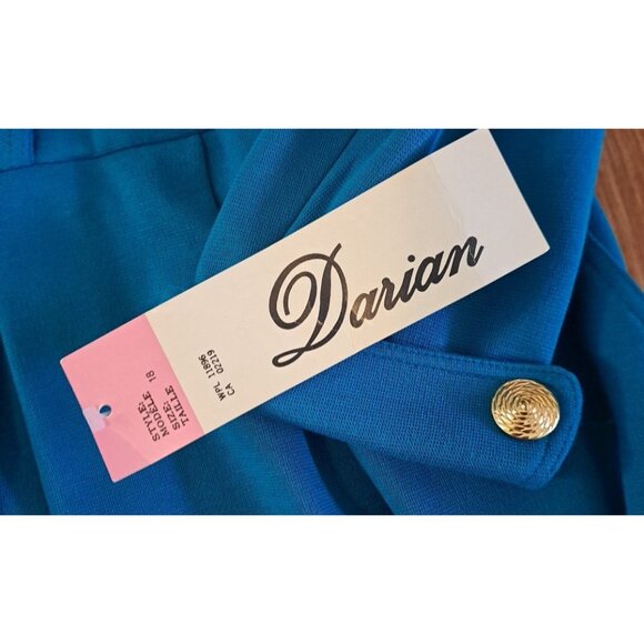 Vintage NEW Darian Dress TEAL Blue Knit 1980s Career Gold Button Pockets 18 - Picture 7 of 11